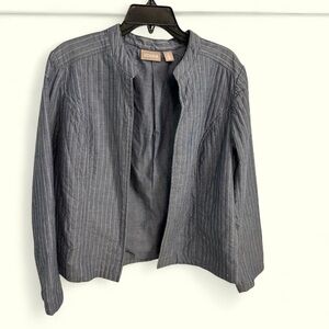 Chico's Blue grey quilted striped open front casual preppy jacket size "2" Large